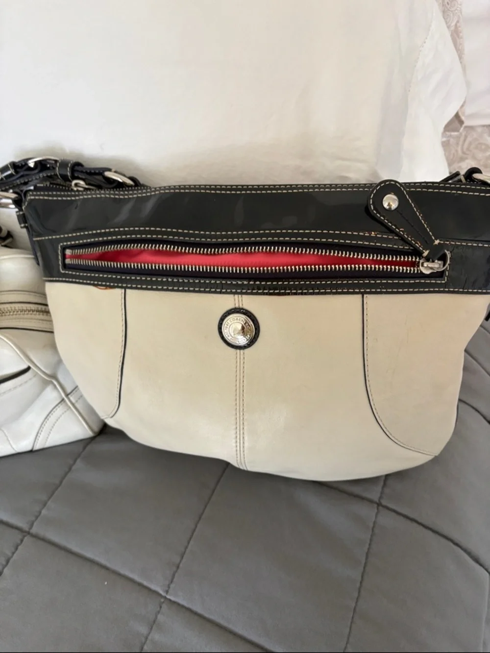 2 - Coach bags - 1 Cream barrel bag and and Cream/Black  Shoulder Bag - Picture 2 of 7